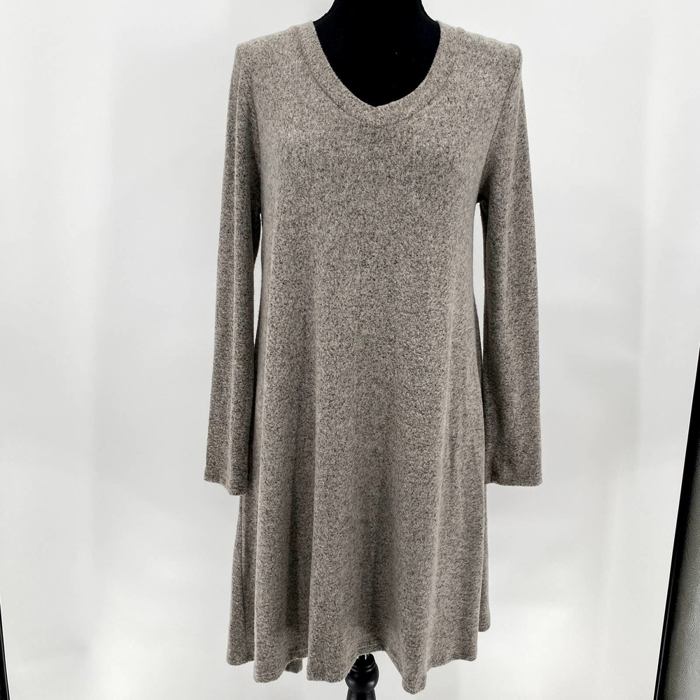 Potter's Pot Mid Length Long Sleeve Flowy Bottom Heather Grey Dress Size S